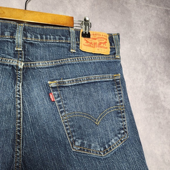 Levis 502 Regular Taper Mens Jeans size 36 38x32 Dark Wash Blue Stretch - Picture 5 of 16